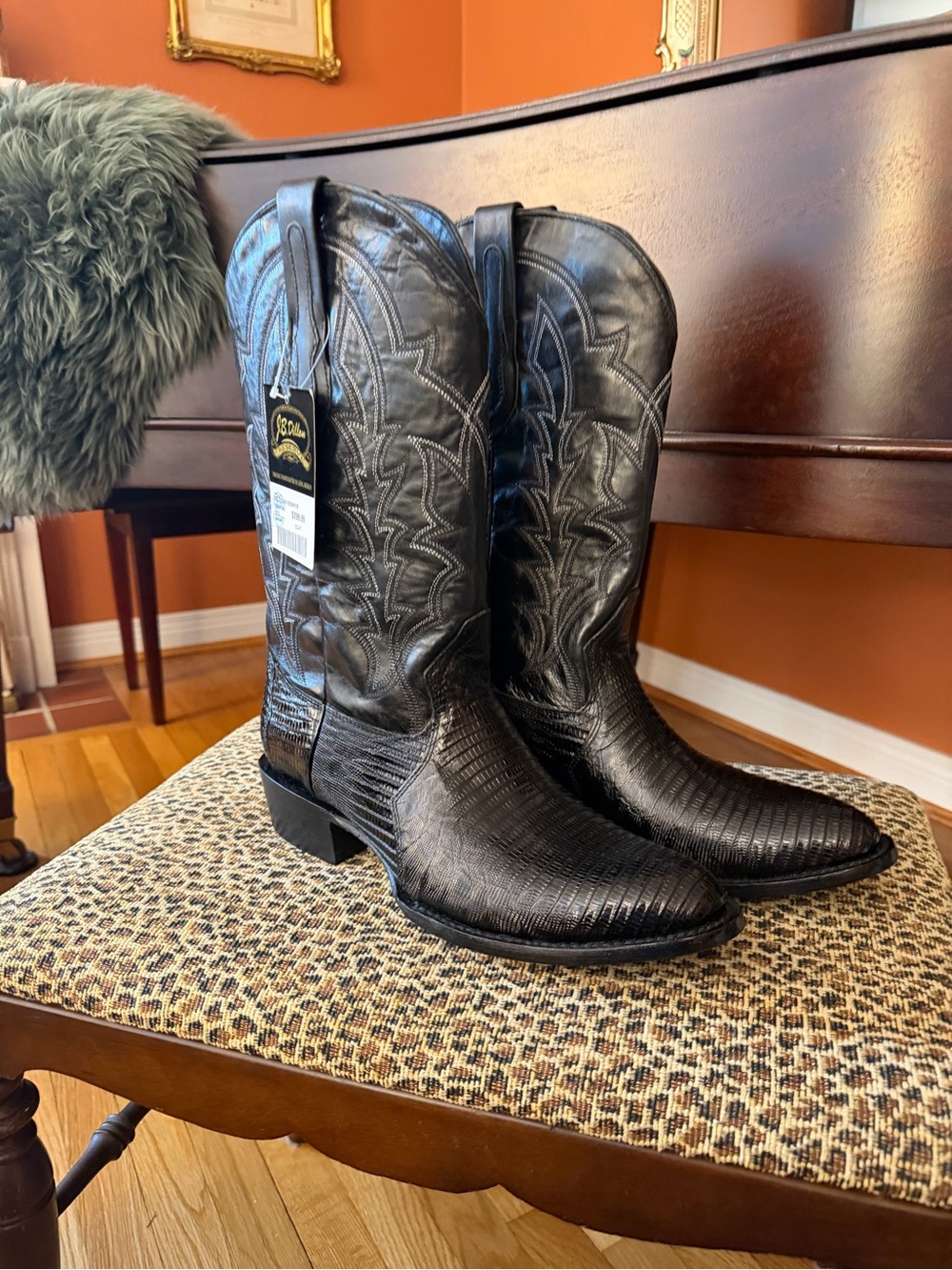 NWT J.B. Dillon Black Lizard Skin Cowboy Boots
